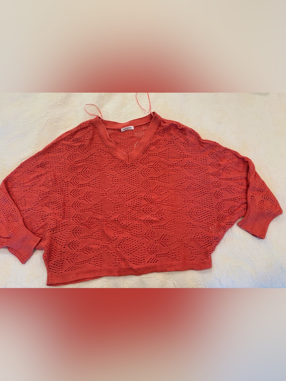 Penningtons Coral Pointelle Knit Batwing Crop Sweater, Size 1X